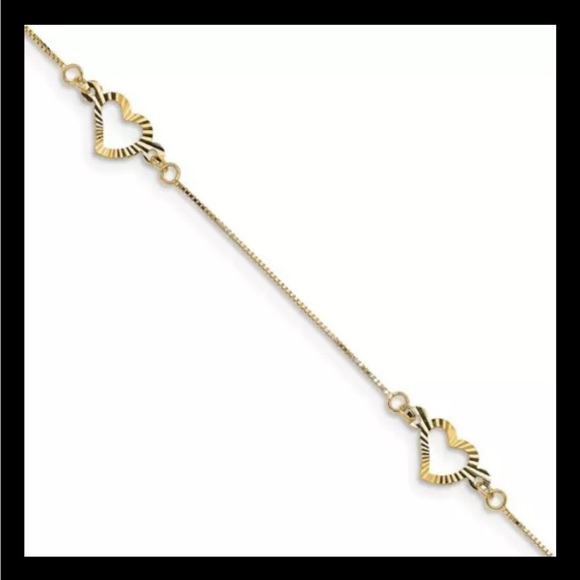 14k Yellow Gold Fancy Heart Chain Bracelet 7.25 Inch NEW
